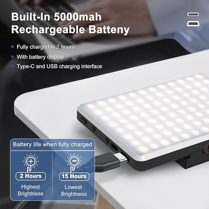 Selfie Light, Phone Light with Front & Back Clip, 60 LED Portable Light with 3 Modes, 5000mAh Rechargeable Video Light for Phone, iPhone, IPad, Laptop, TikTok, Makeup, Live Stream, Vlog