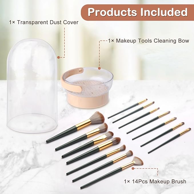 3 in 1 Makeup Brush Cleaner Bowl and Dryer, Silicone Simply Makeup Brush Cleaner Mat, Waterproof Makeup Brush Holder with Lid, Cosmetic Tools Organizer (Khaki)