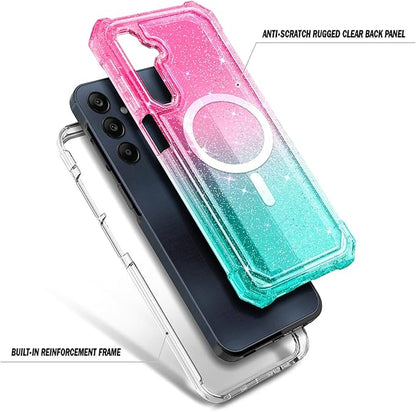 Designed for Samsung Galaxy A36-5G Phone Case, Magnetic Compatible with MagSafe, [Raised Corners Drop Protection] Shockproof Protective Bumper Cover (Glitter Pink/Aqua)