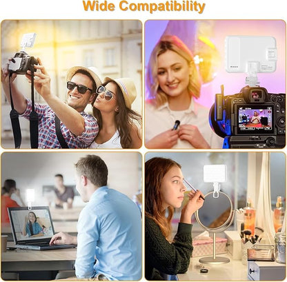 Selfie Light, LED Camera Light Video Lights 60 LED 2200mAh Rechargeable Phone Light 7 Modes, 10-Level Brightness, Portable Clip on Light for Phone/Tablet/Laptop White