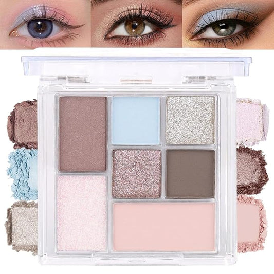 Seven Color Matte Shimmer Eyeshadow, 7 Sky Blue Nude Champagne Gold & Black Brown Series Pressed Powder Eyeshadow, Daily Silky Makeup Eyeshadow Palette,Easy to Carry,Vegan & Cruelty-Free, 24# 0.25 Oz