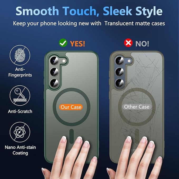 OWKEY for Samsung Galaxy S23 Plus Case 6.6'', Magnetic S23 Plus Case Compatible with Magsafe, [Military Grade Shockproof] Translucent Back Slim Bumper Cover Phone Case Galaxy S23 Plus case, Green