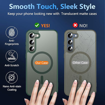 OWKEY for Samsung Galaxy S23 Plus Case 6.6'', Magnetic S23 Plus Case Compatible with Magsafe, [Military Grade Shockproof] Translucent Back Slim Bumper Cover Phone Case Galaxy S23 Plus case, Green