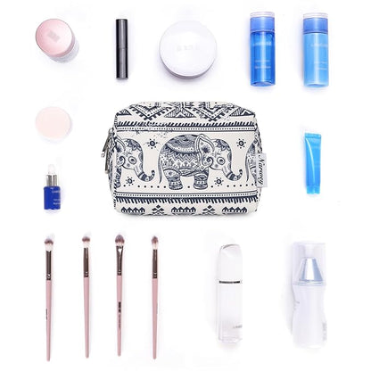 Narwey Small Makeup Bag for Purse Mini Cosmetic Bag Travel Makeup Pouch Zipper Pouch Cute Make up Bags with Compartments for Women Girls (Elephant, Small)