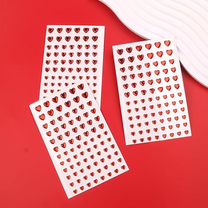 264Pcs Heart Face Gems Love Gems, Self-Adhesive Face Jewels Rhinestones 5/7/10 mm DIY Face Gems Stick on, Valentine Makeup Gems Rave Accessories for Face Eyes Hair Makeup Body, Crafts (red)
