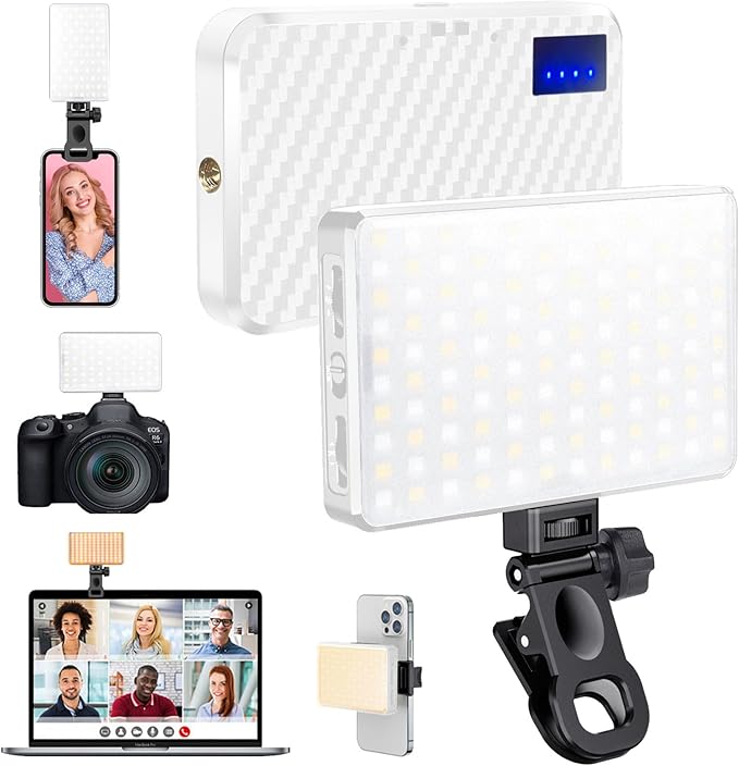 MACTREM 168 LED Selfie Light for iPhone, iPhone Light,Portable Phone Light, 3000Mah Rechargeable Video Light, Adjusted 3 Light Modes, for iPhone, Camera, Laptop, iPad, Video Conference, TikTok(White)