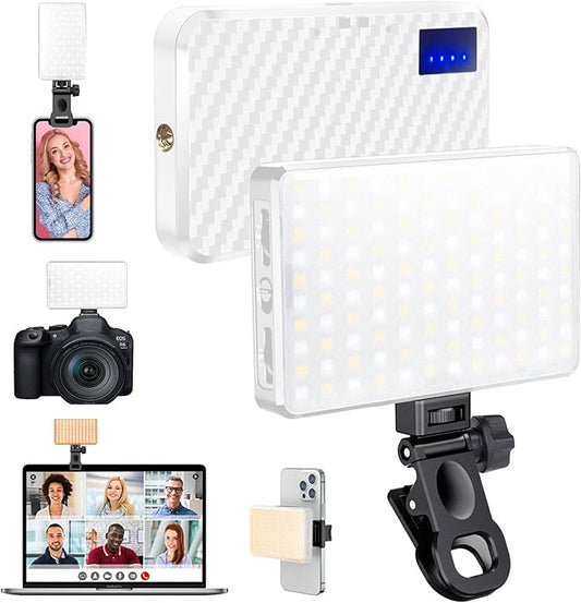 MACTREM 168 LED Selfie Light for iPhone, iPhone Light,Portable Phone Light, 3000Mah Rechargeable Video Light, Adjusted 3 Light Modes, for iPhone, Camera, Laptop, iPad, Video Conference, TikTok(White)
