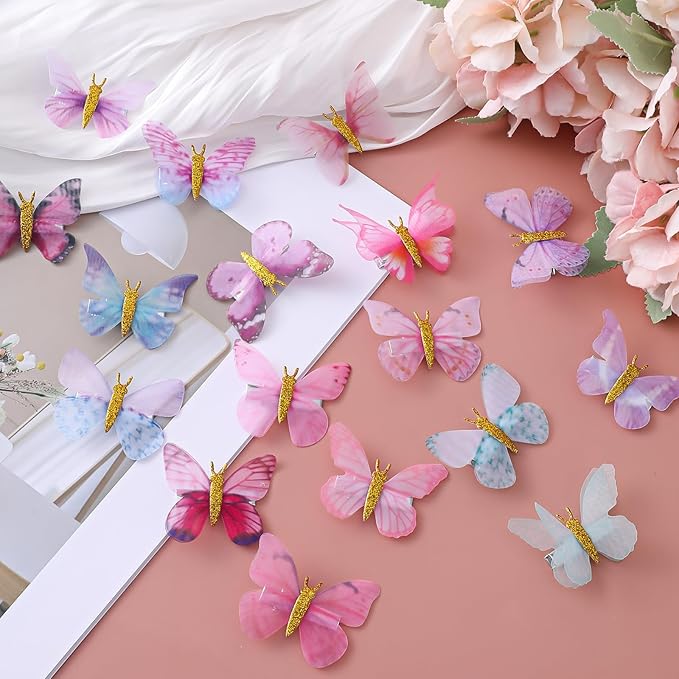 20 Pieces Butterfly Hair Accessories, Cute Butterfly Hair Clips Realistic Colorful Glitter Butterflies Clip Hheadband Net Yarn Small Butterflies Accessories Cute Headwear Gifts for Girls Women
