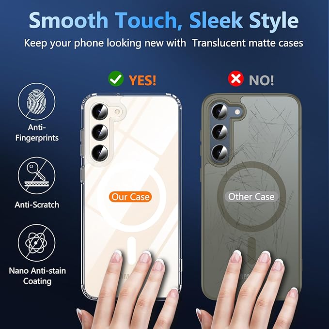 OWKEY for Samsung Galaxy S23 Plus Case 6.6'', Magnetic S23 Plus Case Compatible with Magsafe, [Military Grade Shockproof] Transparent Back Slim Bumper Cover Phone Case, Clear