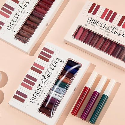 12Pcs Makeup Matte Lipstick Lip Kit, Non-Stick Cup Not Fade Velvety Liquid Lipstick Waterproof Long Lasting Durable Nude Lip Gloss Beauty Cosmetics Gift Box Makeup Set Kit (Vibrant Lip Collection)