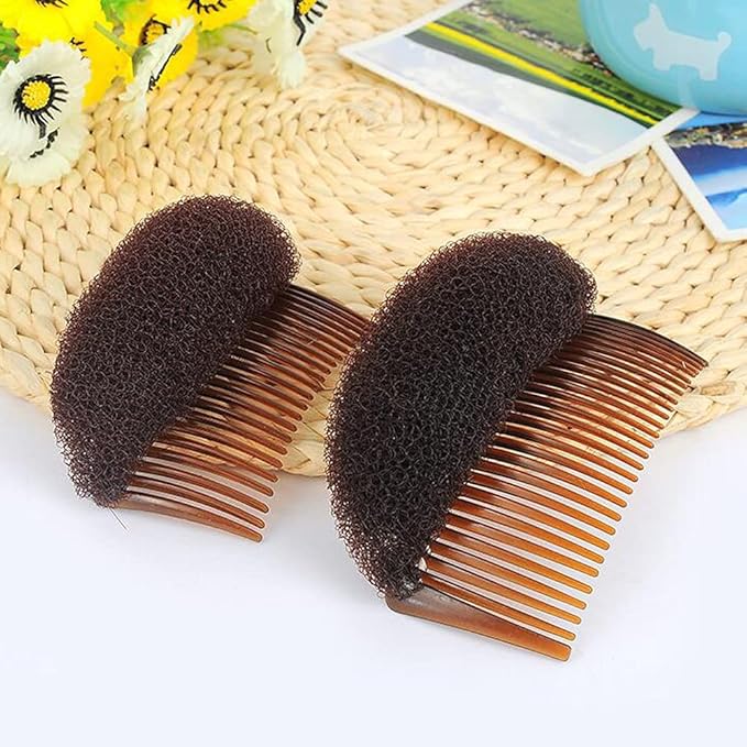 2PCS Women Lady Girls Soft Sponge Foam Hair Base Inserts Bump Up Hair Pads Stick Bun Maker Hair Styling Clip Hair Comb Braid Tool Hair Styling Accessories Brown