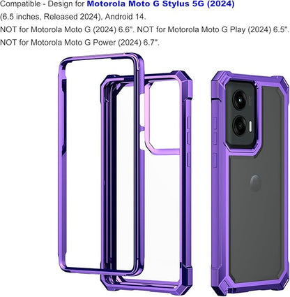 Ailiber for Motorola G Stylus 5G 2024 Phone Case, with Screen Protector, Dual Layer Shockproof Bumper, Clear Transparent, Slim Scratch-Resistant Cover for Motorola Moto G Stylus 2024-Purple