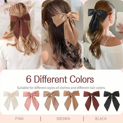 6 PCS Hair Bows for Women, Big Bow Hair Clips for Girls, Silky Satin Hair Bow Clips Oversized, Large Cute Aesthetic Hair Accessories Gifts