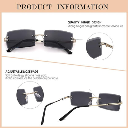 Rectangle Sunglasses for Men/Women Small Rimless Square Shade Eyewear