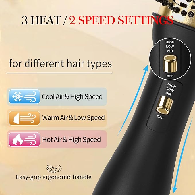 4-in-1 Hair Styler: Oval Brush Dryer and Volumizer for All Hair Types (Black Gold)