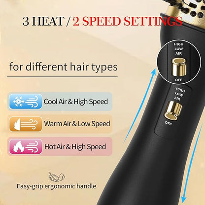 4-in-1 Hair Styler: Oval Brush Dryer and Volumizer for All Hair Types (Black Gold)