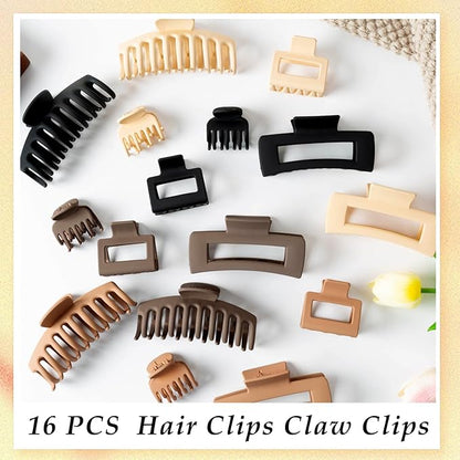 16 PCS 4.4" Large Hair Clips,Claw Clips,FDBJulyy Hair Clips for Women & Girls,4 Styles 4 Colors 16 Pack Strong Hold Matte Claw Hair Clip for Women Thick Hair & Thin Hair, 90's Vintage