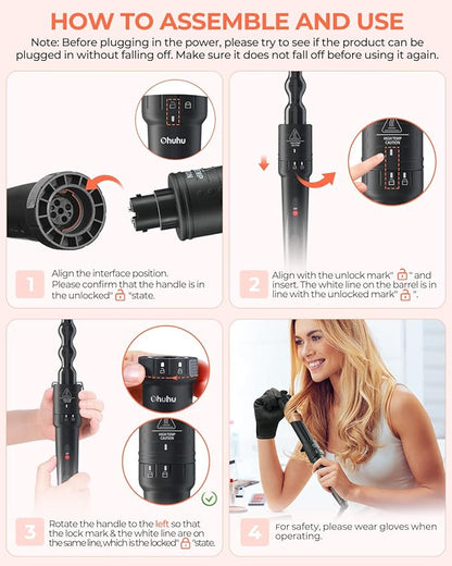 5 in 1 Curling Wand Set: Ohuhu Curling Iron Wand 5Pcs 0.35 to 1.25 Inch Interchangeable Ceramic Barrel Heat Protective Glove 2 Clips Dual Voltage Hair Curler for Girls Women Mother's Day Gift Black