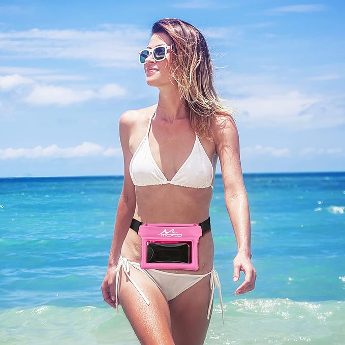 MoKo Waterproof Phone Pouch Fanny Pack, Floating Dry Bag for Swimming Kayaking Snorkeling, Compatible with iPhone 14 13 12 11 Pro Max X/Xr/Xs Max, Galaxy S21 Ultra/S9/Note 10 Plus, Magenta