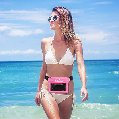 MoKo Waterproof Phone Pouch Fanny Pack, Floating Dry Bag for Swimming Kayaking Snorkeling, Compatible with iPhone 14 13 12 11 Pro Max X/Xr/Xs Max, Galaxy S21 Ultra/S9/Note 10 Plus, Magenta