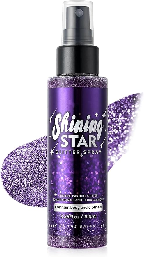 MAEPEOR Body Glitter Spray Long Lasting Shiny Glitter Spray Quick-Drying Shimmer Glitter Spray for Face Body Hair Clothes (100ml, Purple)