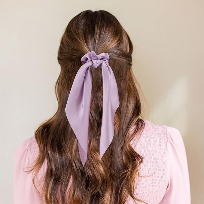 6 PCS Bow Silk Scrunchies, Hair Ties with Bows, Hair Scrunchies for Women Girls, Knotted Bow Silk Hair Ties, Satin Hair Ribbon Scrunchy Elastic Hair Ties Accessories Valentine's Day Gifts Holiday