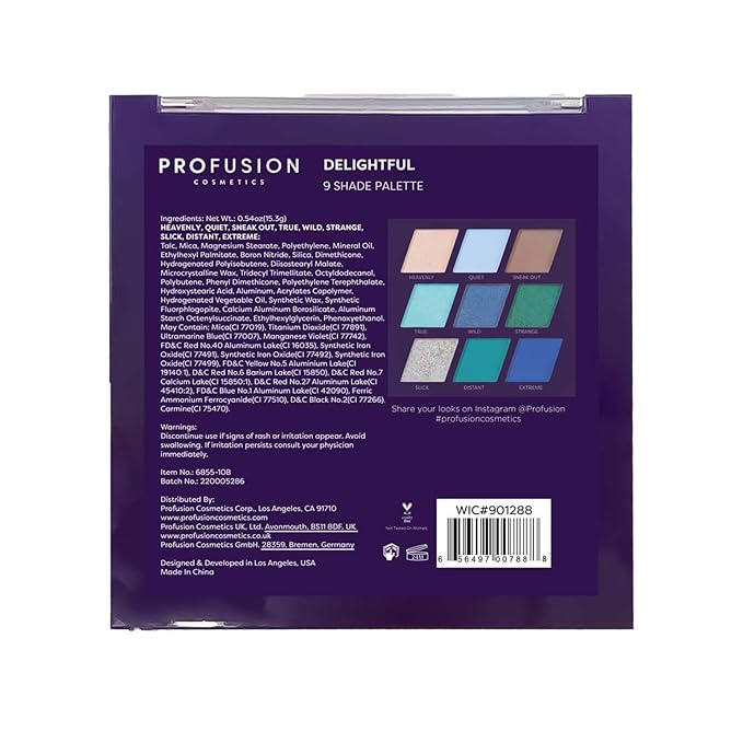 Profusion Cosmetics 9 Shade Pigmented Eyeshadow Palette, Vibrant Matte and Shimmer Colors for Versatile Eye Makeup, Get Glamorous Eyecatching Looks (Delightful)