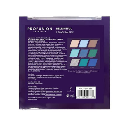 Profusion Cosmetics 9 Shade Pigmented Eyeshadow Palette, Vibrant Matte and Shimmer Colors for Versatile Eye Makeup, Get Glamorous Eyecatching Looks (Delightful)