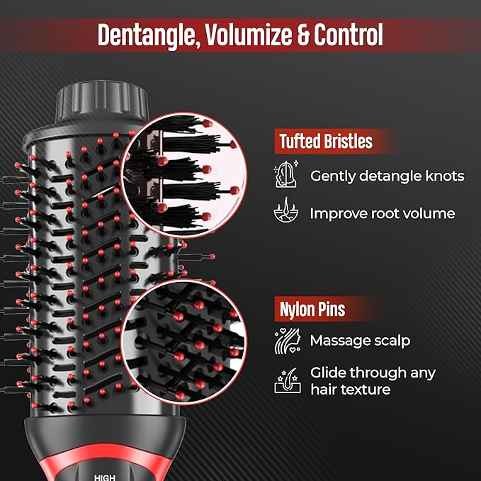 4-in-1 Hair Dryer Brush & Volumizer, Ionic Ceramic Hot Air Brush for Smoothing, Straightening, and Styling – Multi-Temperature Settings, Suitable for All Hair Types