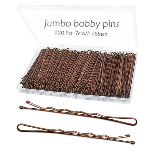 220pcs 2.76 Inch Large Brown Bobby Pins for Women, Jumbo Long Pins with Box, Reusable Non Slip Big Pins Great For Thick Hair