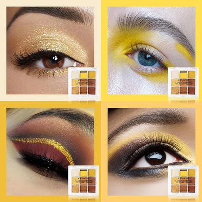 4 Pack/Set Eyeshadow Palette Set - Black Gray Rose Gold Brown Bronze Yellow Red Purple Shades, Blendable Matte & Glitter Shimmer Finishes, 24H Long Wear Eye Makeup for Christmas Party & Music Festival