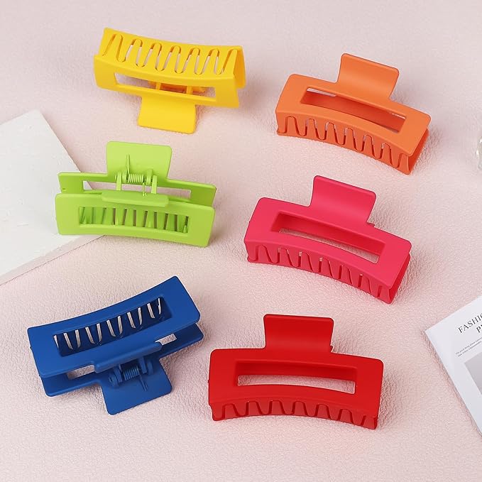3.5 Inch Medium Hair Claw Clips 6 Pack Hair Clips for Women Square Claw Clips Rectangle Clips for Hair Banana Jaw Clips Hair Accessories for Girls -Dopamine