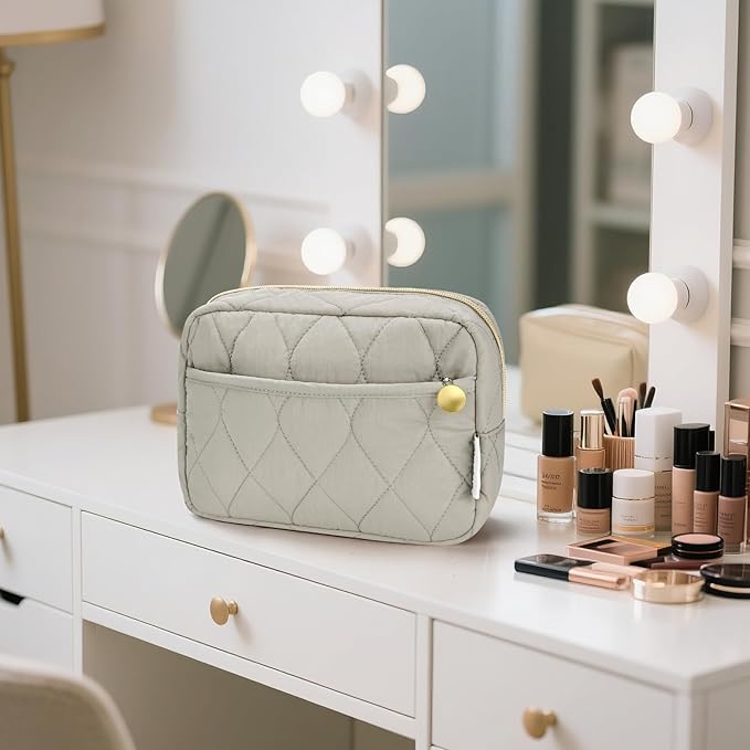 Noozion Makeup Bag, Travel Cosmetic Bag, Puffy Padded Make Up Bag for Women, Makeup Organizer Case, Wide-open Pouch Purse, Travel Essentials