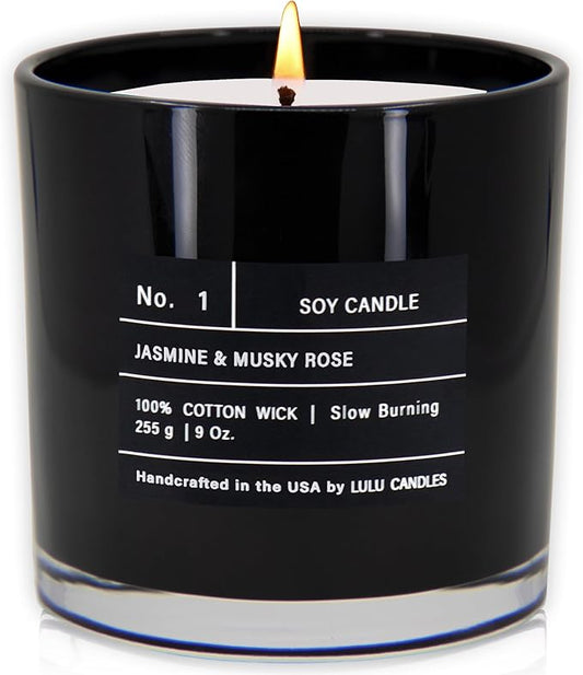Lulu Candles | Jasmine & Musky Rose | Luxury Scented Soy Jar Candle | Hand Poured in The USA | Highly Scented & Long Lasting | 9 Oz.