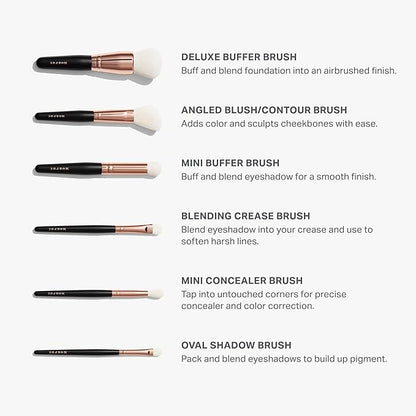 Morphe Rose Away Makeup Brushes - 6 Piece Makeup Brush Set of Eye and Face Brushes - Made with Synthetic Bristles and Includes Makeup Brush Case (6 Count)