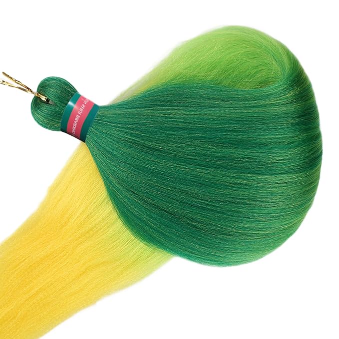 Ombre Green Yellow Pre stretched Braiding Hair 2 Packs Pre feathered Braid Hair Extensions 30 Inches Hair Braids