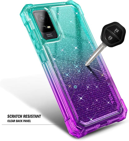 NZND Designed for TCL ION X Case, TCL ION V with [Built-in Screen Protector], Full-Body Protective Shockproof Rugged Bumper Cover, Impact Resist Case (Glitter Aqua/Purple)