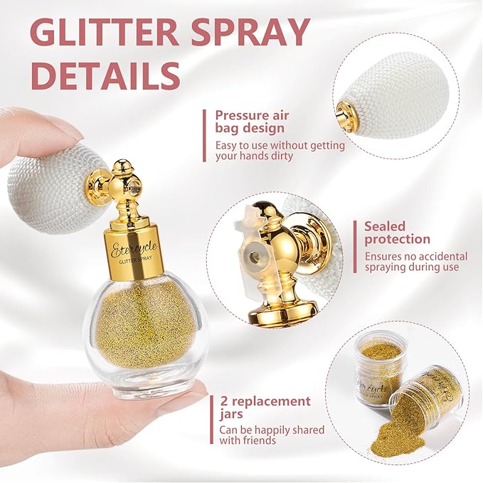 Etercycle Hair Glitter Spray, Gold Body Glitter Spray Fine Face Shimmer Powder, Cosmetic Shimmer Makeup Glitter Highlighter Powder Hairspray for Y2K Accessories, Party, Stage Shows, Nightclubs, Bar