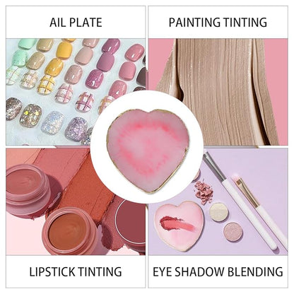 Nail Polish Palette, 2Pcs Resin Nail Art Palette, Nail Painting Mixed Color Palettes, Gold Edge Makeup Mixing Tray, Nail Supplies For Nail Techs, Nail Art Display Board(Love)