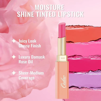 Oulac Moisturizing Shine Lipstick For Women Christmas Set 3PCS, 2 in 1 Tinted Lip Balm for Winter, Hydrated Juicy and Glossy Lip Color for Dry, Cracked and Chapped Lips, Vegan 10+15+20