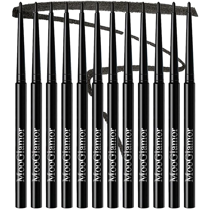 12 Pcs Black Eyeliner Pencil Gel Eyeliner Pen with Retractable and Waterproof Eye Liner for Black Bold and Defined Eye Liner