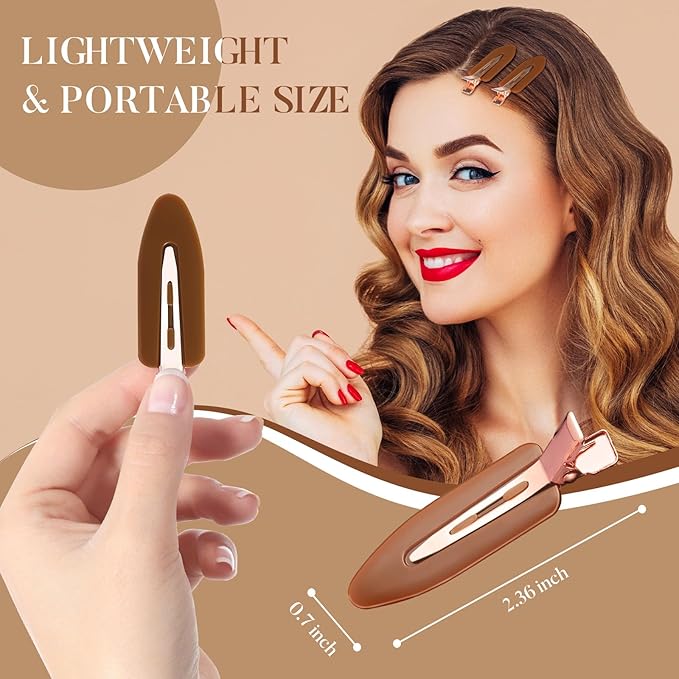 D 8 Pcs Hair Clips - No Crease Hair Clips - Flat Makeup Clip for Women and Girls - Creaseless Hair Clip for Hairstyling Bangs Salon Rose Gold Handle - Brown