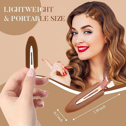D 8 Pcs Hair Clips - No Crease Hair Clips - Flat Makeup Clip for Women and Girls - Creaseless Hair Clip for Hairstyling Bangs Salon Rose Gold Handle - Brown