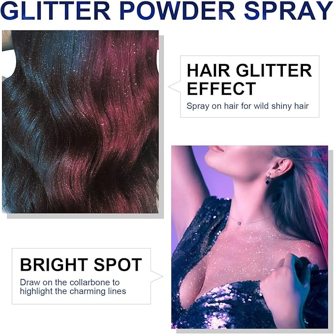 MAEPEOR Body Glitter Spray Long Lasting Shiny Glitter Spray Quick-Drying Shimmer Glitter Spray for Face Body Hair Clothes (100ml, Purple)