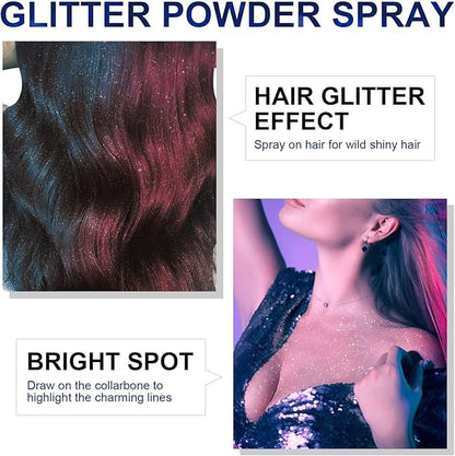 MAEPEOR Body Glitter Spray Long Lasting Shiny Glitter Spray Quick-Drying Shimmer Glitter Spray for Face Body Hair Clothes (100ml, Purple)