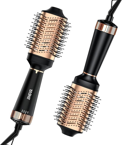 Hair Dryer Brush, 4 in 1 Ionic Blow Dryer Brush with Oval Titanium Barrel, Hair Dryer and Styler Volumizer for Drying, Straightening, Curling and Voluming, Black