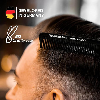 Charlemagne Men's Shatterproof Carbon Hair Comb 18 cm - Anti-Static Fine Comb for Cutting & Styling, for Men & Women - Styling Tools & Appliances