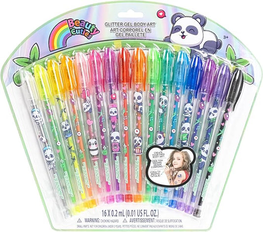 Panda 16 Piece Glitter Pen Body Art Set, Panda Themed, Glittery and Bright Colors, Ages 3 by Townley Girl