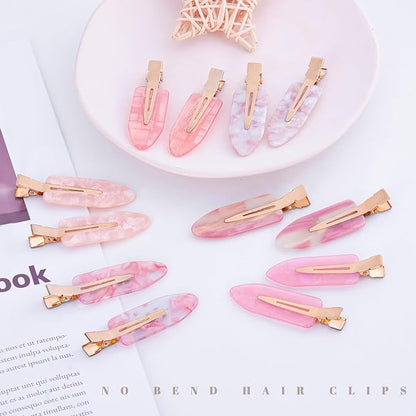 No Crease Creaseless No Bend Hair Clips For Styling Non Slip Flat Clips For Makeup Hair Accessories For Women,Pink,12 PCS