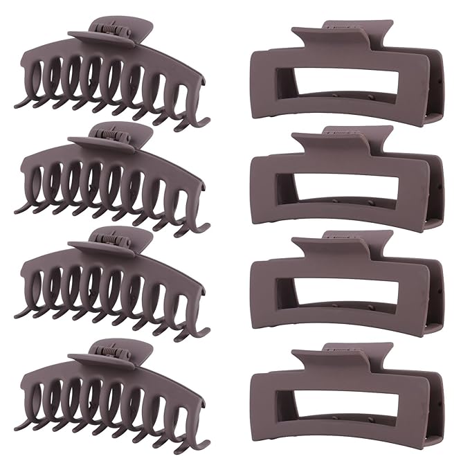Brown Hair Clips for Women - 8 Pack 4.3 Inch Large Hair Claw Clips for Women Thin Thick Curly Hair, Big Matte Banana Clips,Strong Hold jaw clips